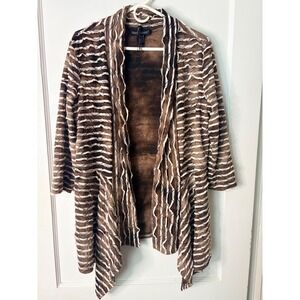 Frank Lyman Brown Ripple Textured Ruffle Open Front Cardigan Jacket Womens 12